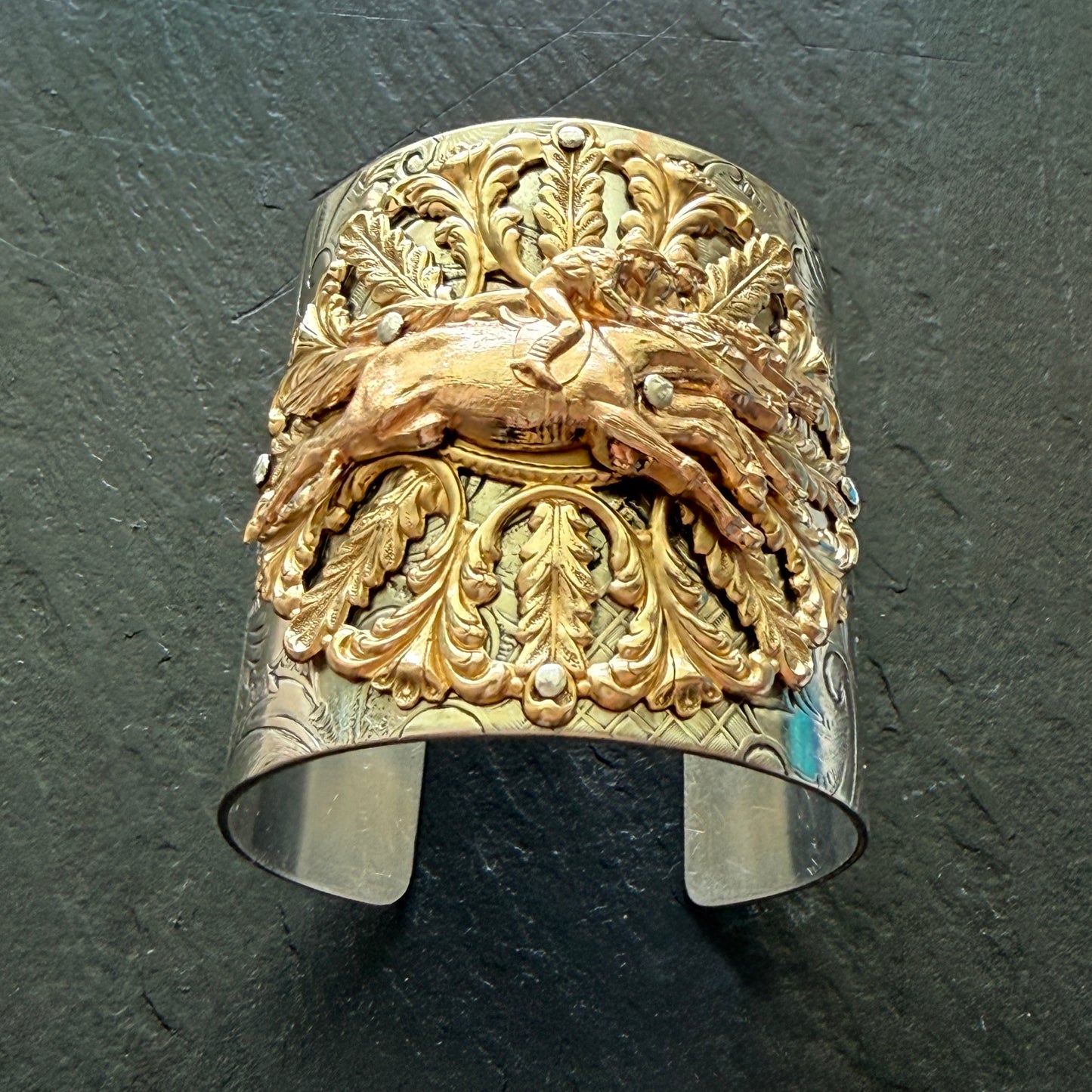 Silver Platter Horse Racing Cuff Bracelet - 2