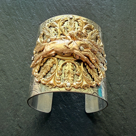 Silver Platter Horse and Rider Racing Cuff Bracelet