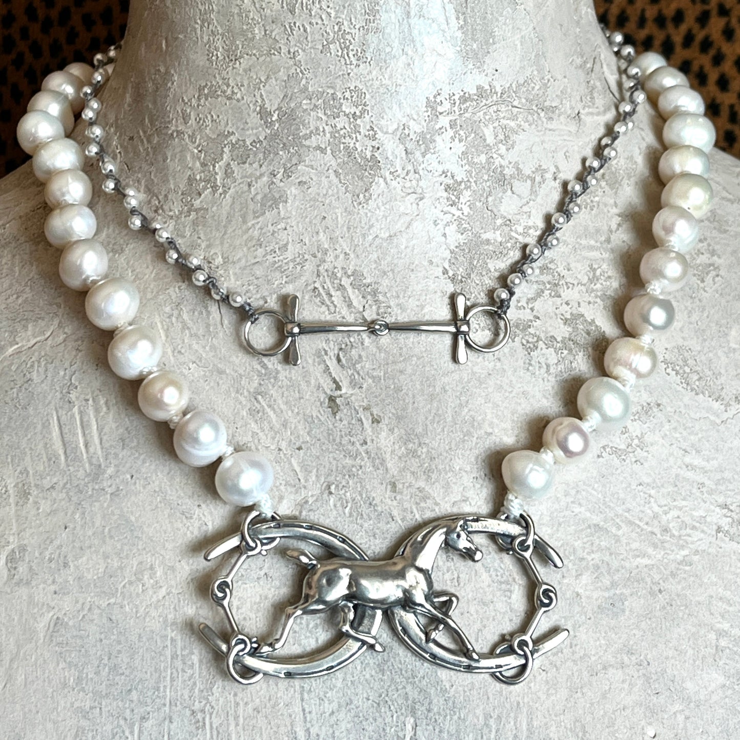 Snaffle Bit and Pearl Choker Necklace