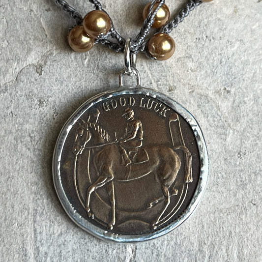 Bronze Good Luck Token on Cord Necklace