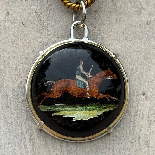 Vintage Black Racing Bridle Rosette on Toggle Necklace