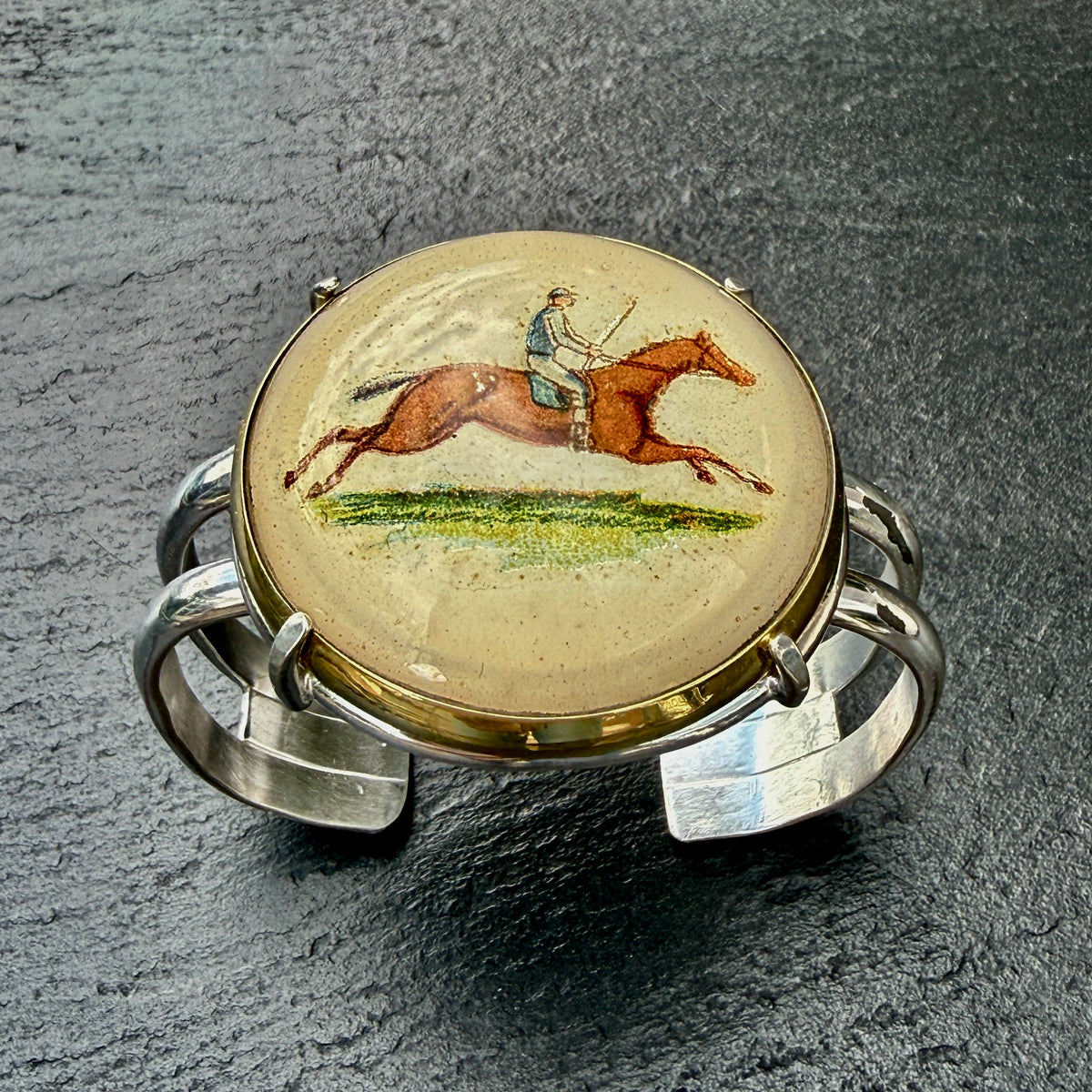 Beautiful Cream Race Horse Rosette Cuff Bracelet