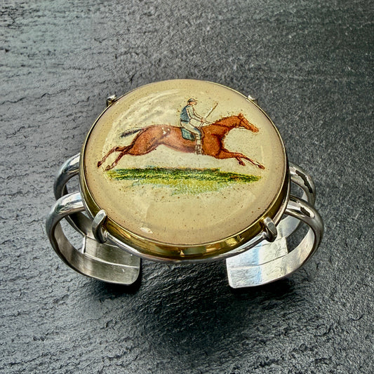 Beautiful Cream Race Horse Rosette Cuff Bracelet