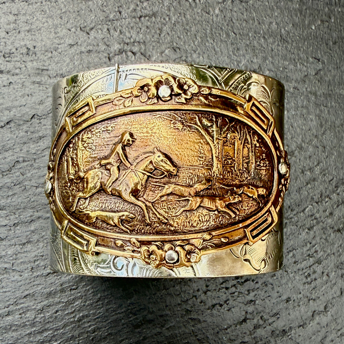 Silver Platter Foxhunting Cuff Bracelet