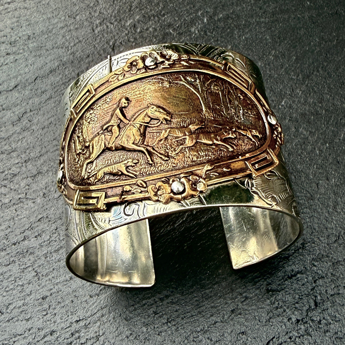 Silver Platter Foxhunting Cuff Bracelet