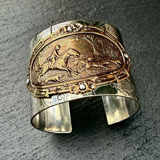 Silver Platter Foxhunting Cuff Bracelet