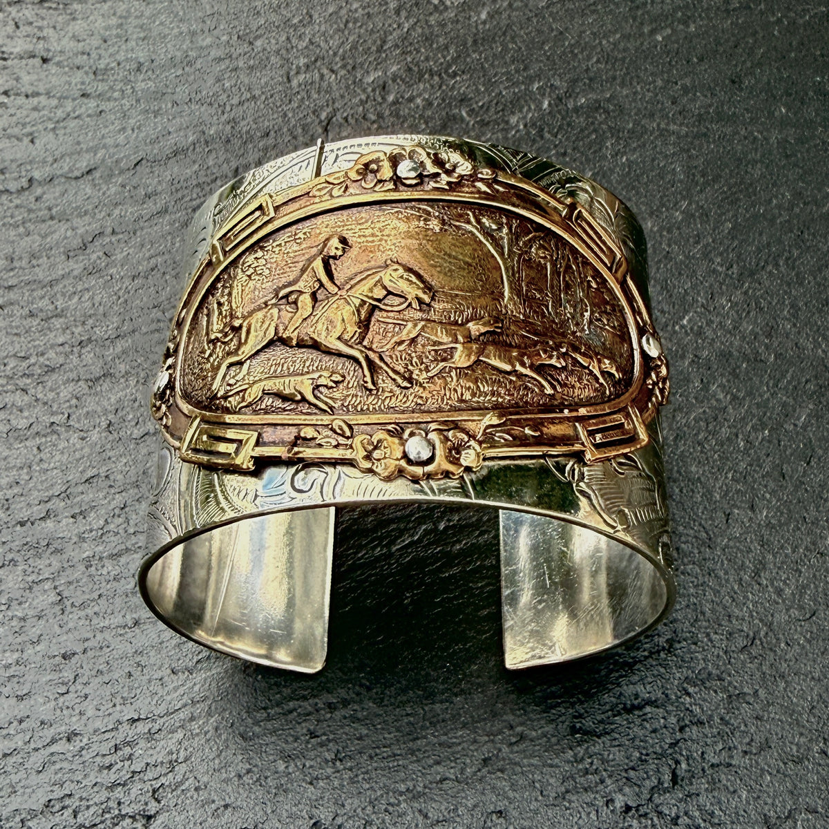 Silver Platter Foxhunting Cuff Bracelet