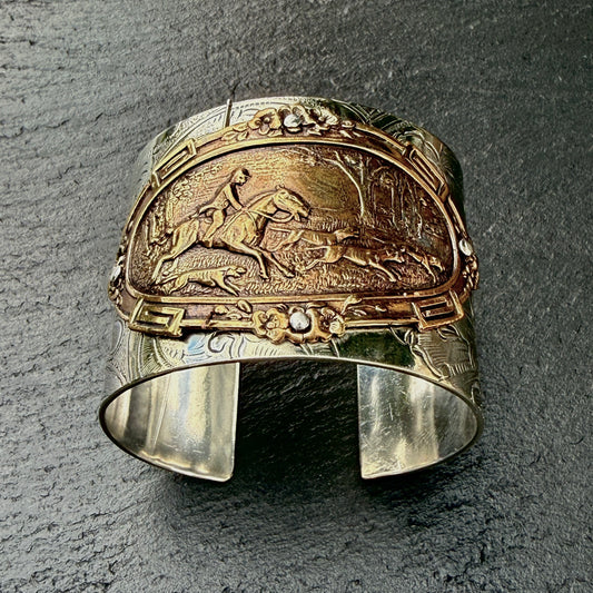 Silver Platter Foxhunting Cuff Bracelet