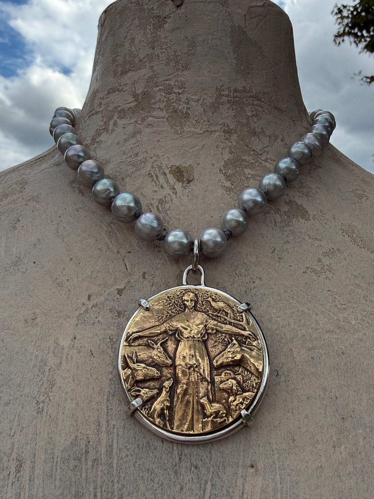 Rare 1933 Protectrice Medal on Grey Freshwater Pearls