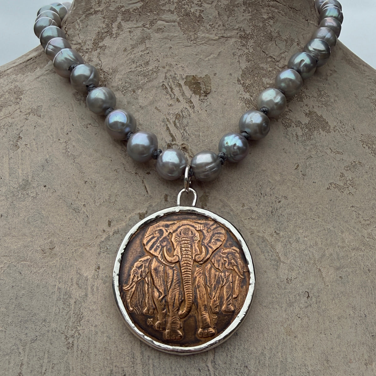 Carl Hagenbeck Commemorative Elephant Medal  On Pearl Necklace