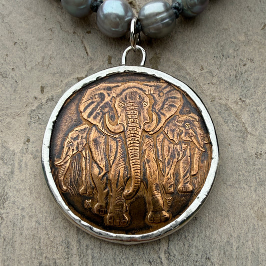 Carl Hagenbeck Commemorative Elephant Medal  On Pearl Necklace