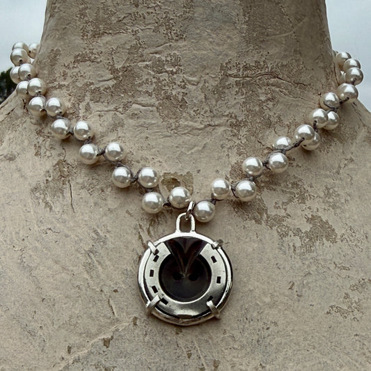 Vintage Carved Horn Horseshoe Button Necklace