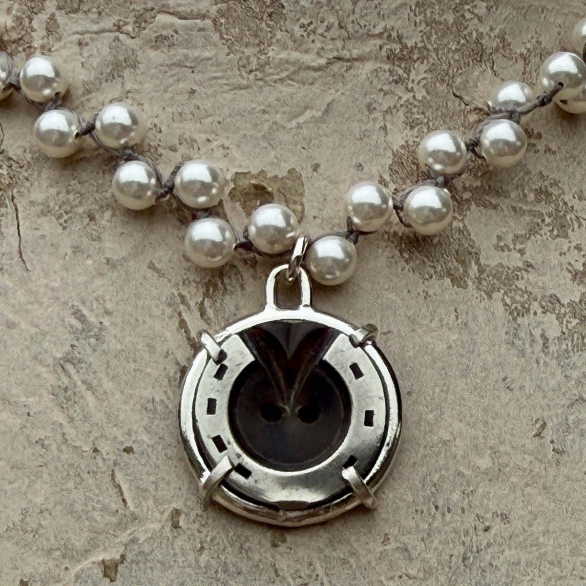 Vintage Carved Horn Horseshoe Button Necklace