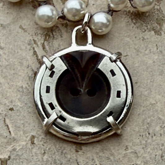 Vintage Carved Horn Horseshoe Button Necklace