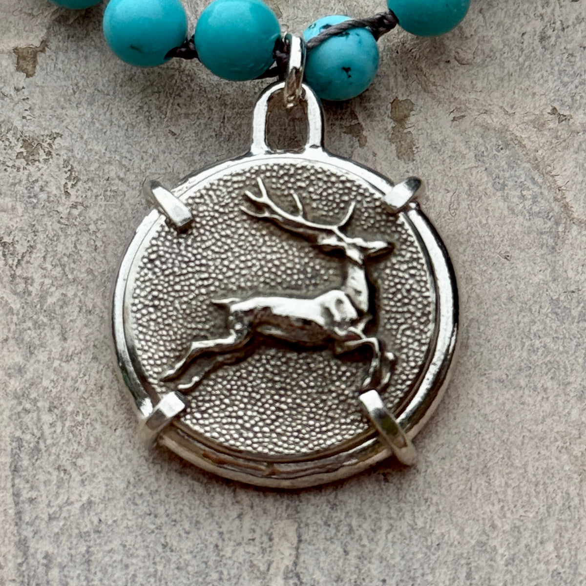 Leaping Stag Button Necklace