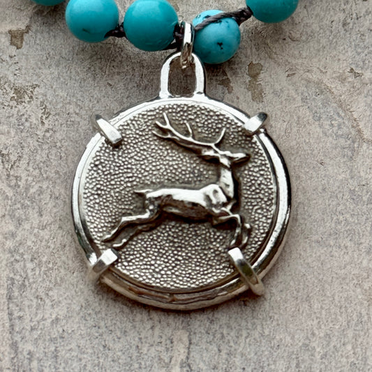 Leaping Stag Button Necklace