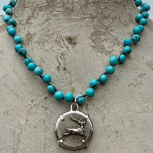 Leaping Stag Button Necklace