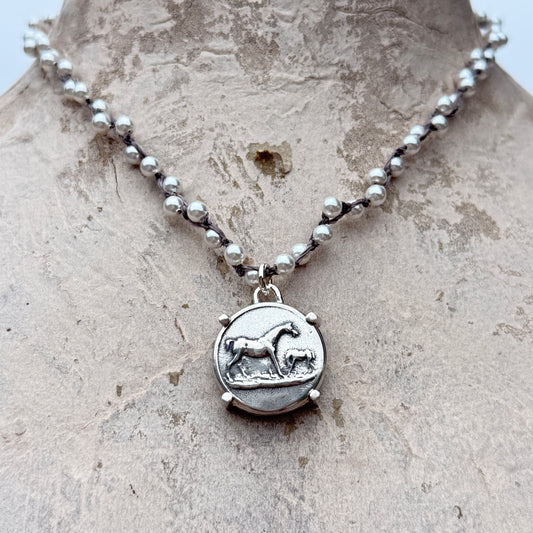 Sterling Mare and Foal Horse Necklace
