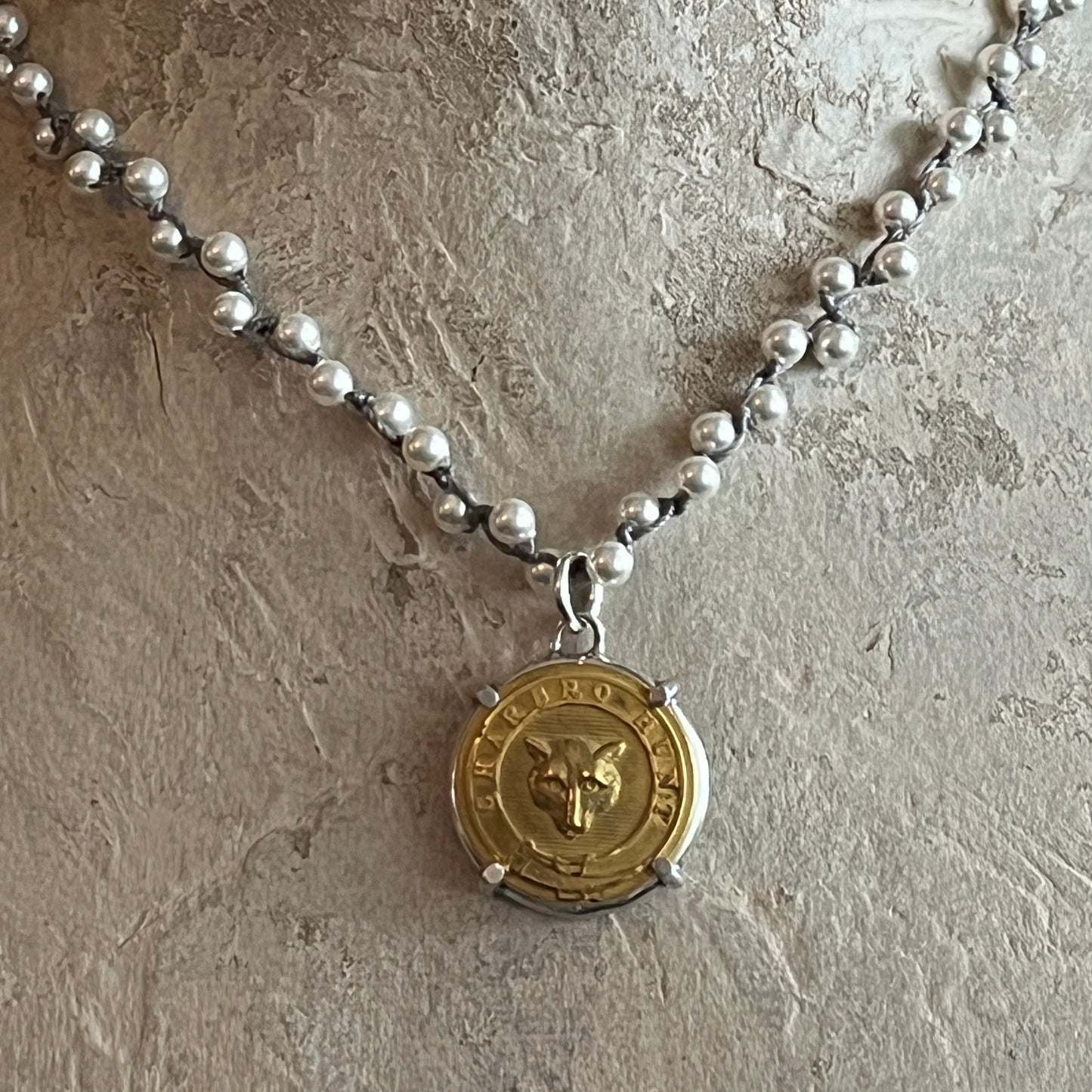 Gilded Brass Fox Button Necklace