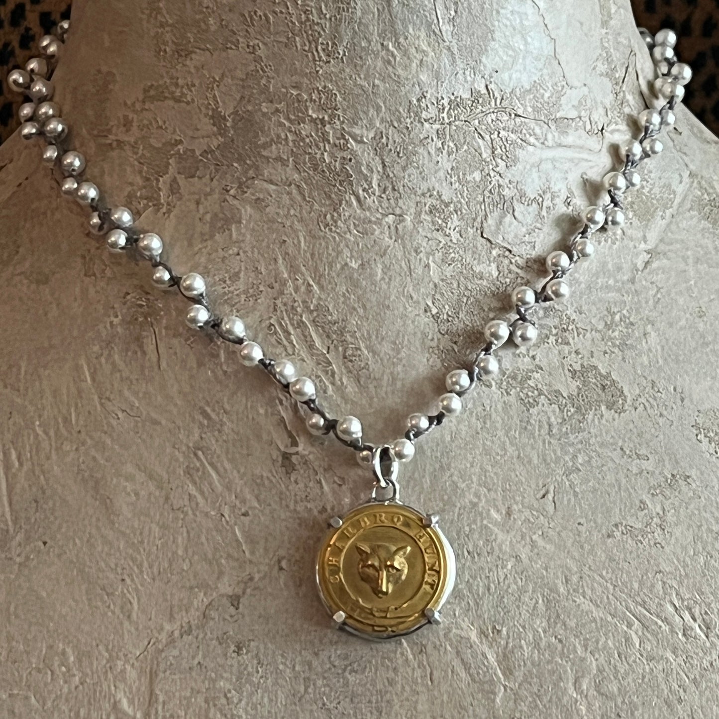 Gilded Brass Fox Button Necklace