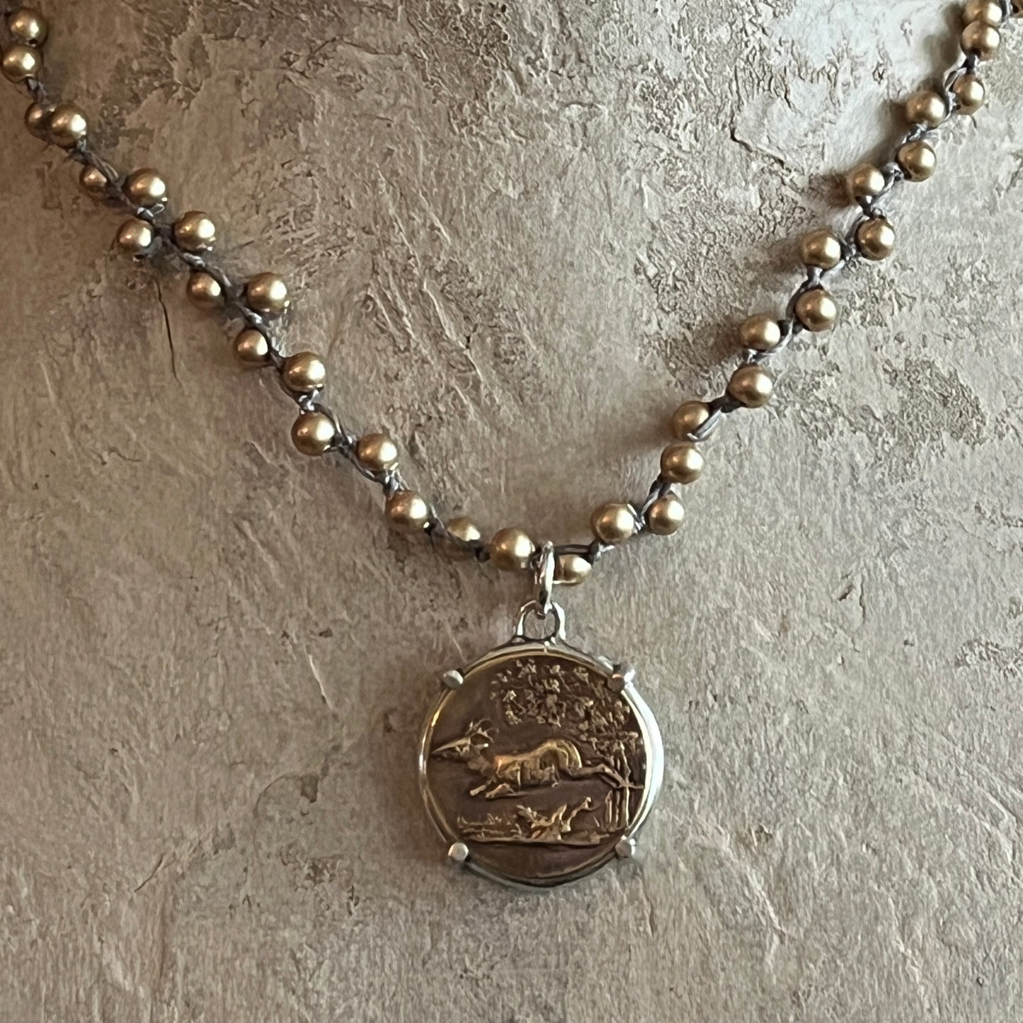 Vintage Stag Button Necklace