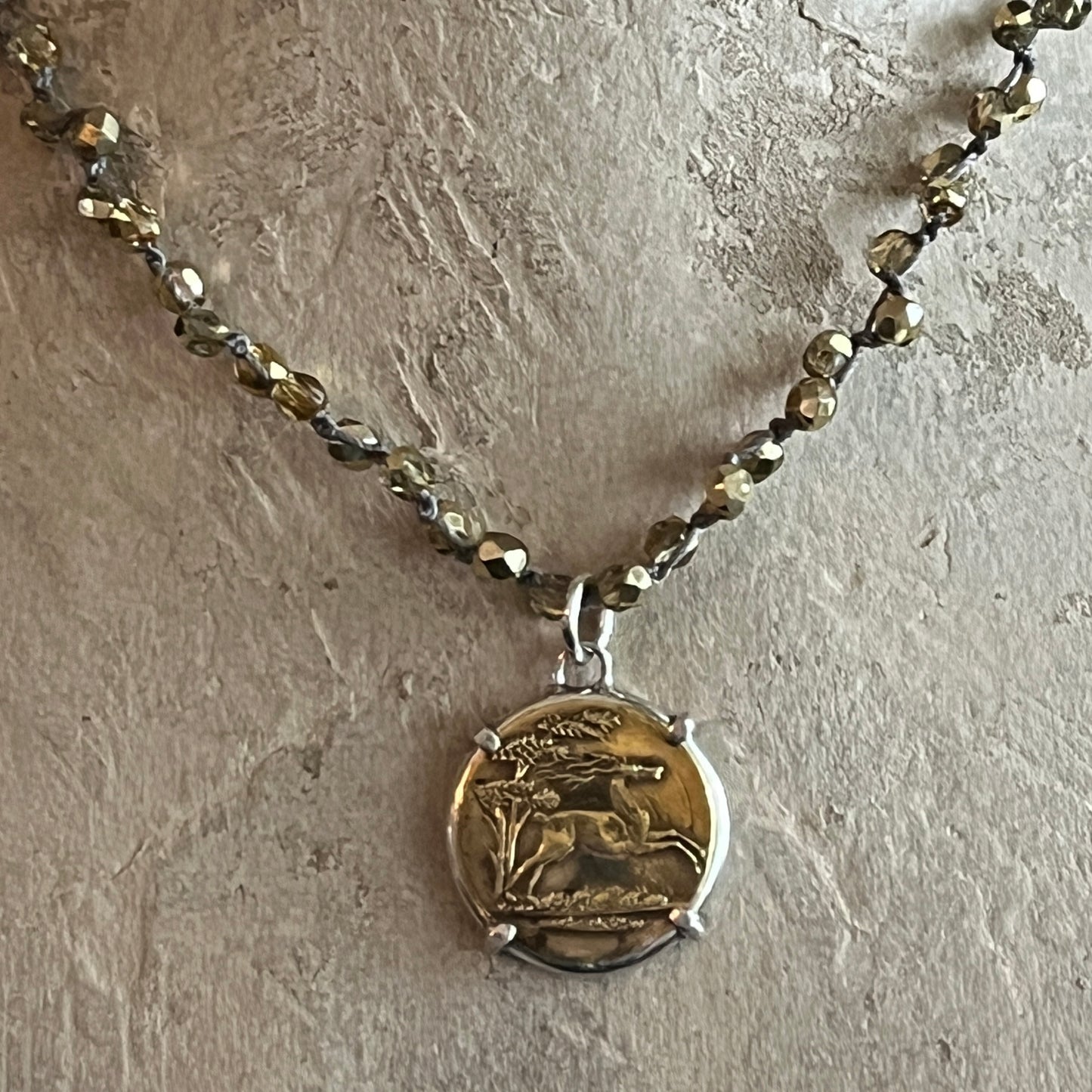 Vintage Stag Button Necklace