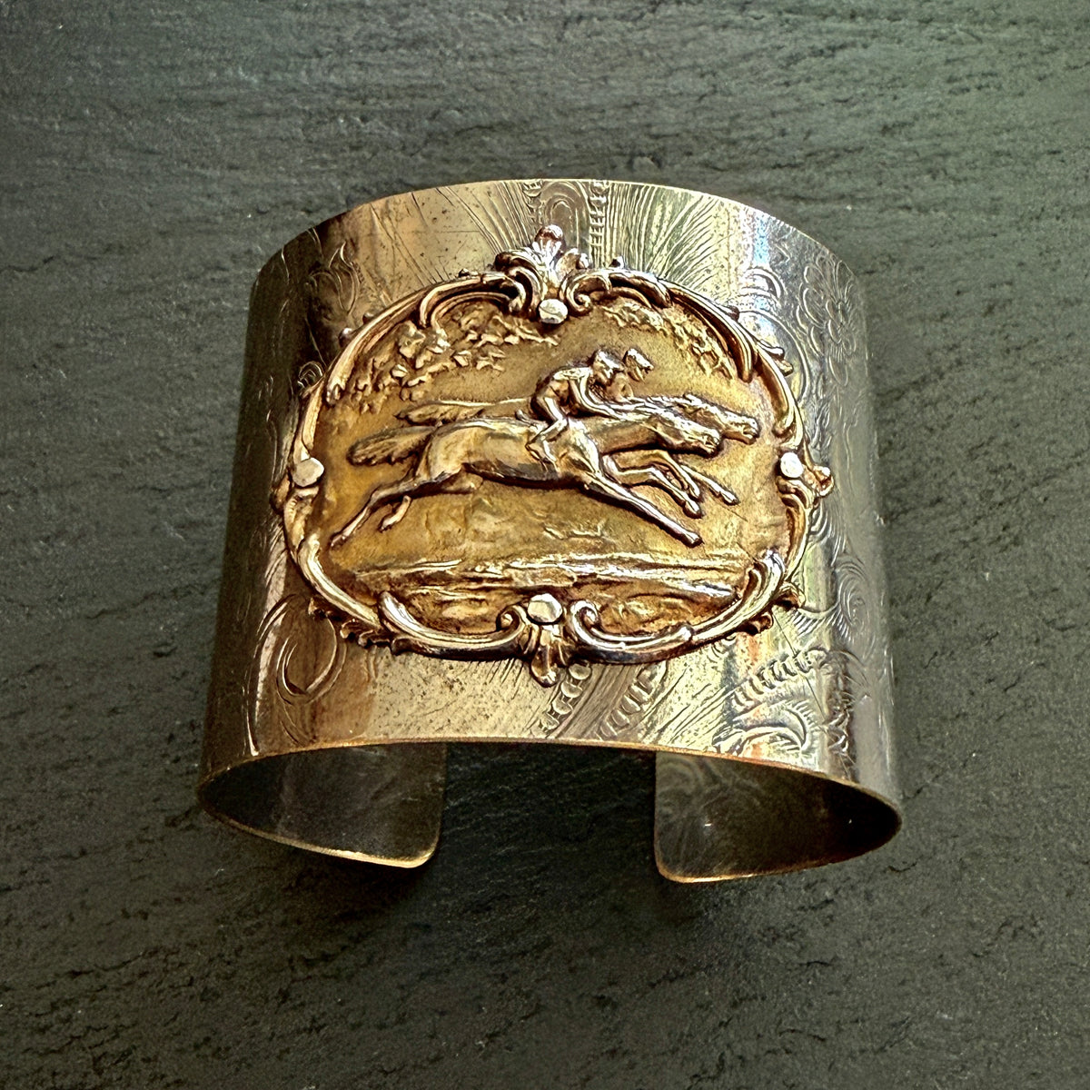 Silver Platter Horse Racing Cuff Bracelet - 2