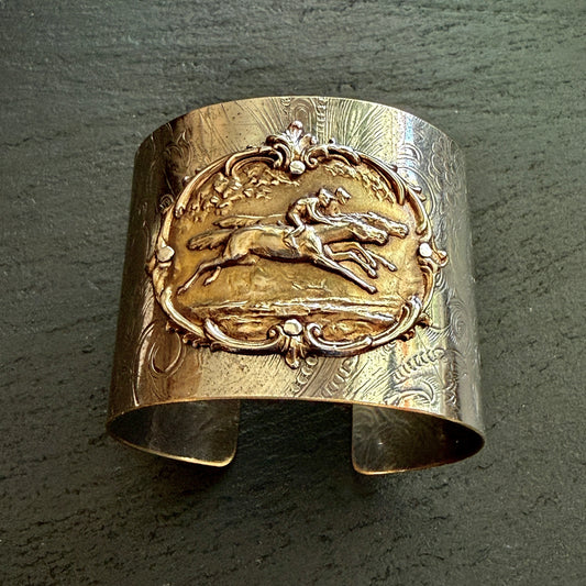Silver Platter Horse Racing Cuff Bracelet - 2
