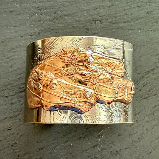 Silver Platter Triple Horsehead Cuff Bracelet
