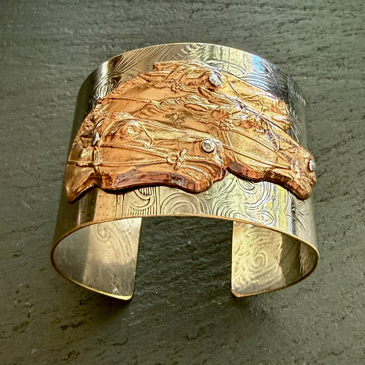 Silver Platter Triple Horsehead Cuff Bracelet