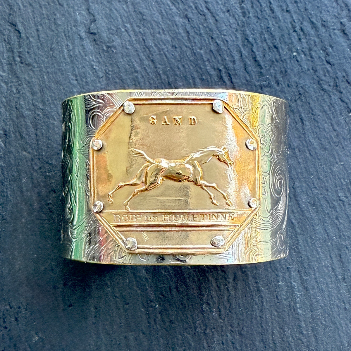 Silver Platter Jockey Club Cuff Horse Bracelet