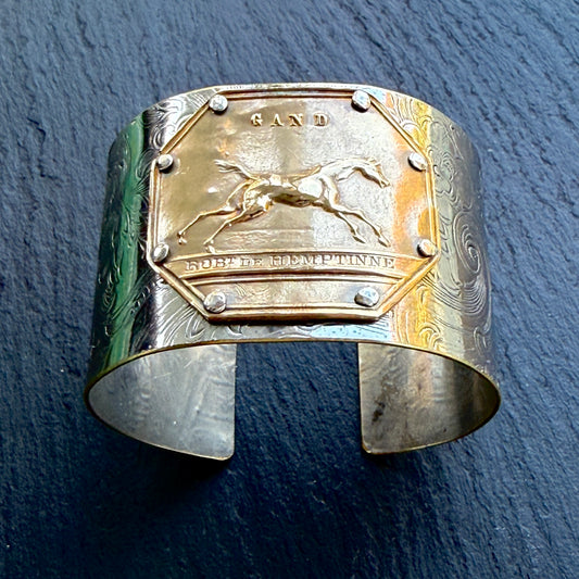 Silver Platter Jockey Club Cuff Horse Bracelet