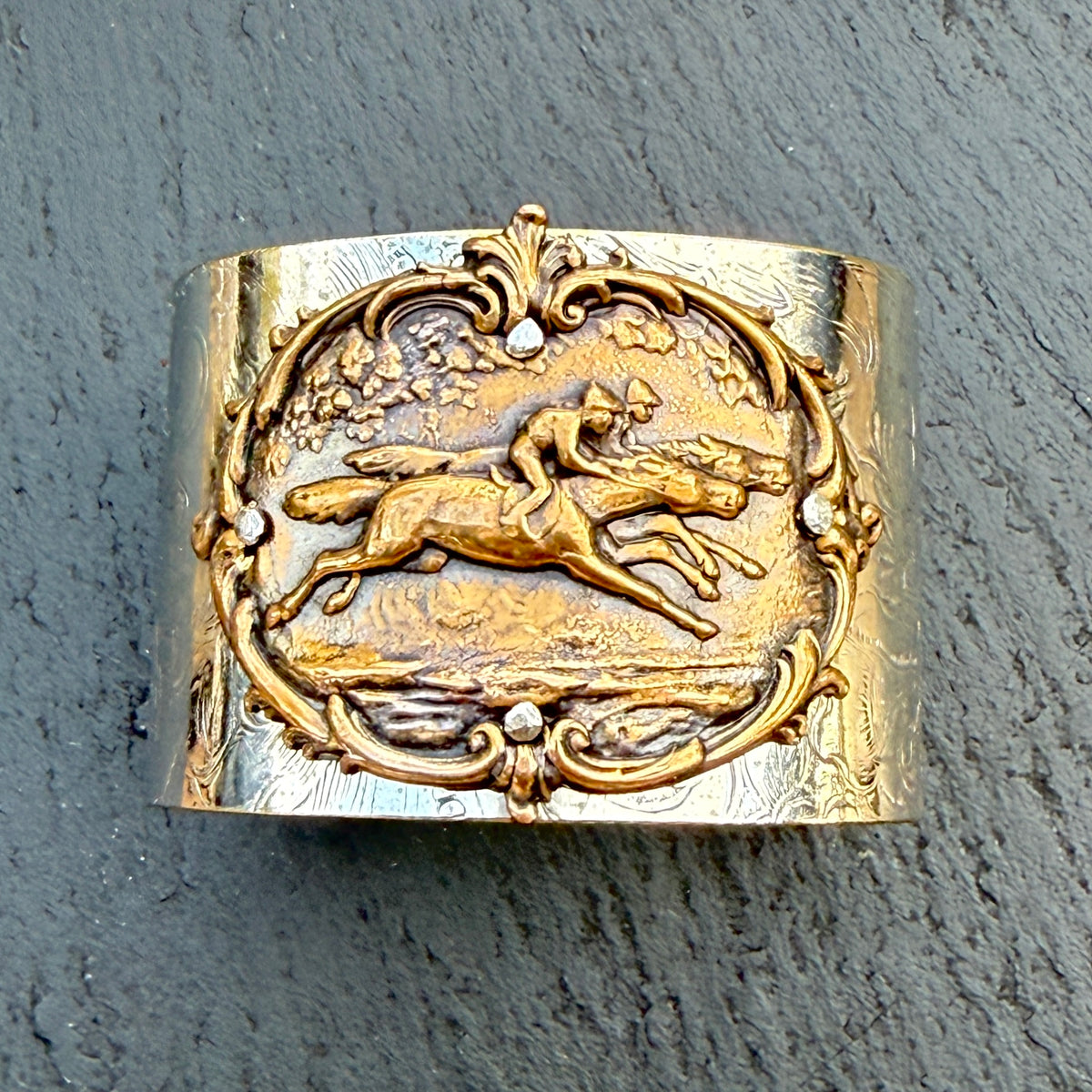 Silver Platter Horse Racing Cuff Bracelet