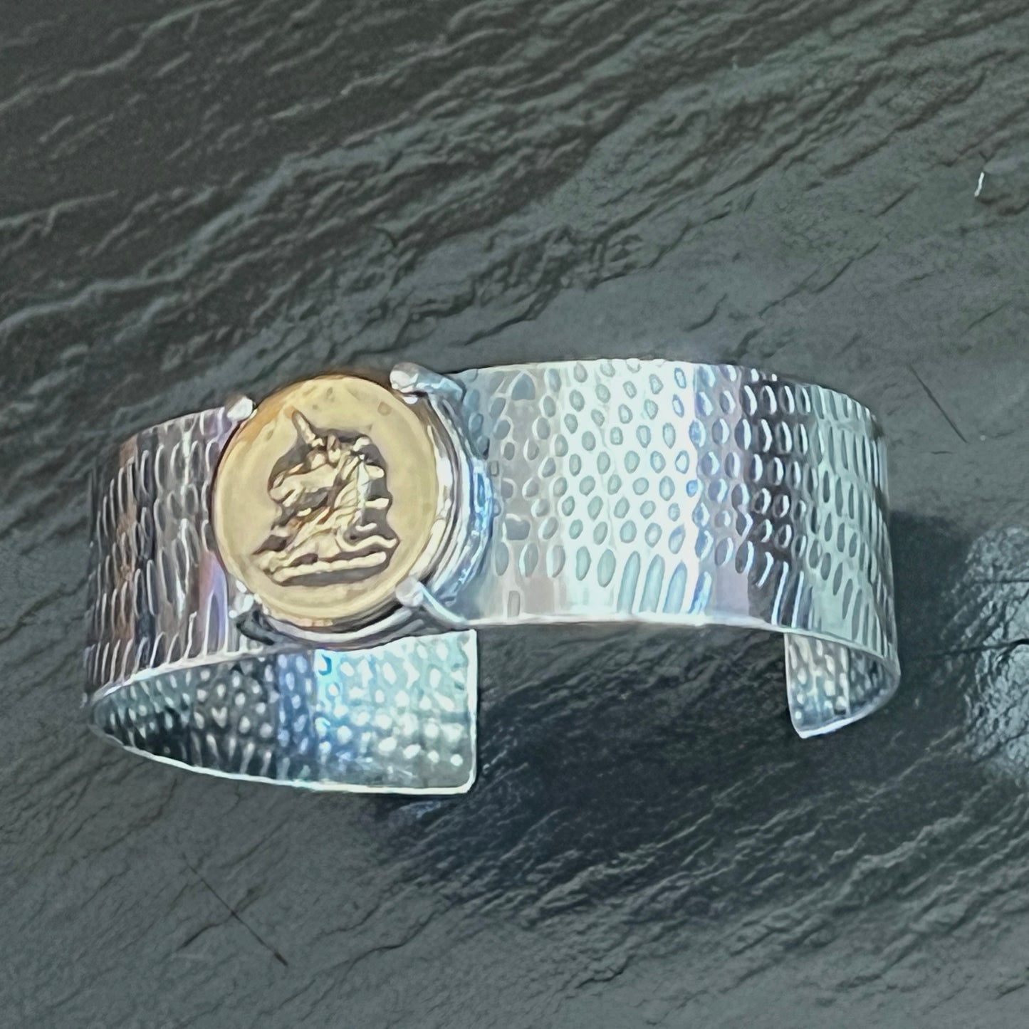 Brass Unicorn Button Cuff Bracelet