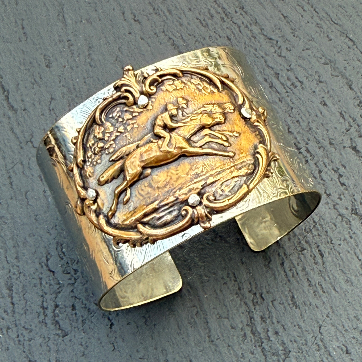 Silver Platter Horse Racing Cuff Bracelet