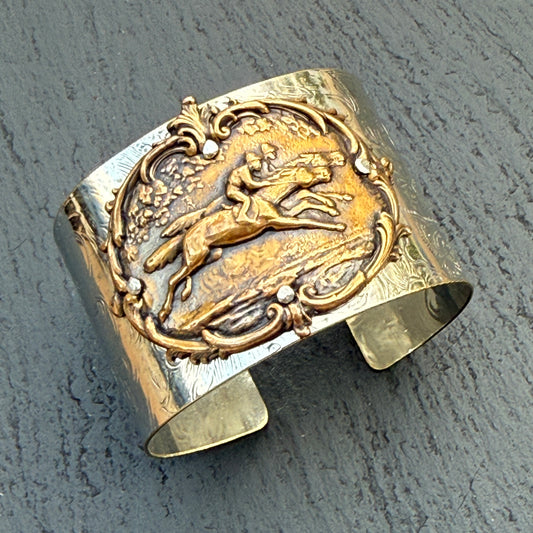 Silver Platter Horse Racing Cuff Bracelet