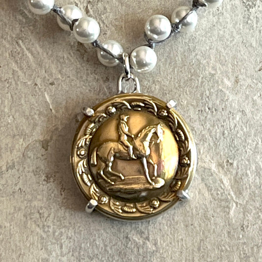 Decorative Brass Horse Button Necklace