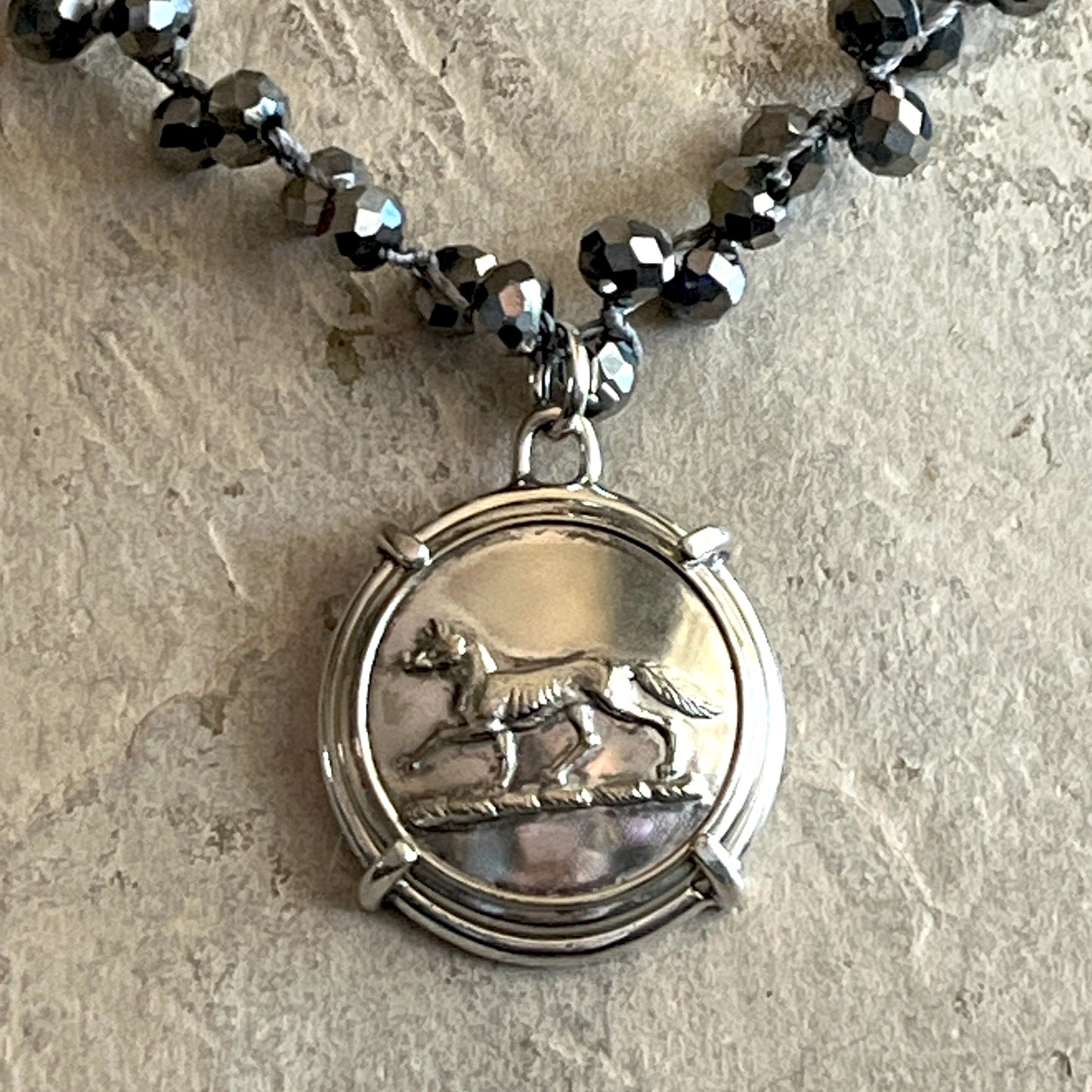 Silver Fox Button Necklace