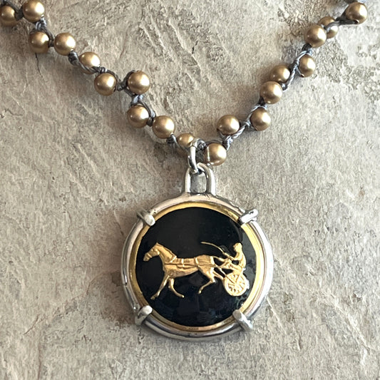Enamel Horse and Sulky Button Necklace