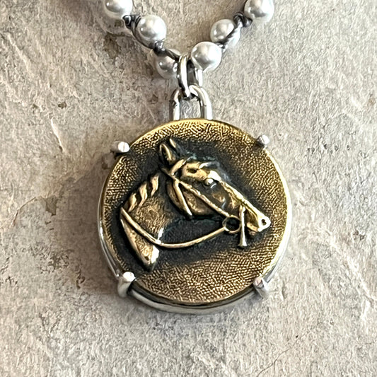 French Horse Head Button Necklace