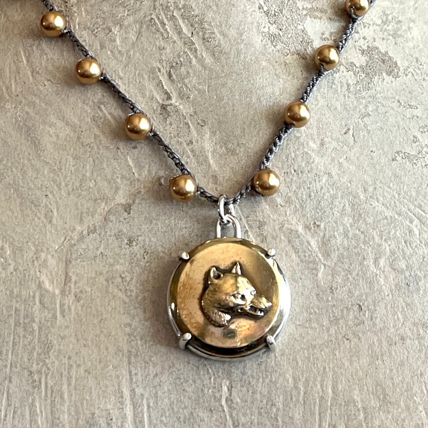 Brass Fox Head Button Necklace