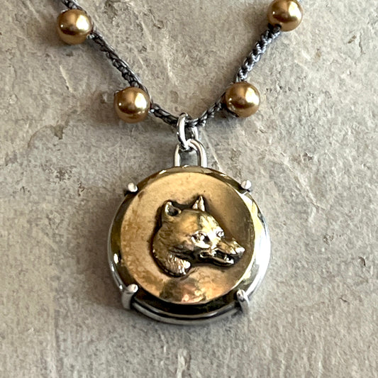 Brass Fox Head Button Necklace