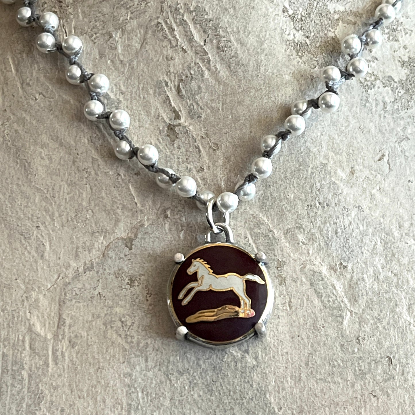 Chocolate Enamel Horse Button Necklace