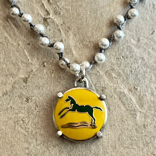 Yellow Enamel Horse Button Necklace