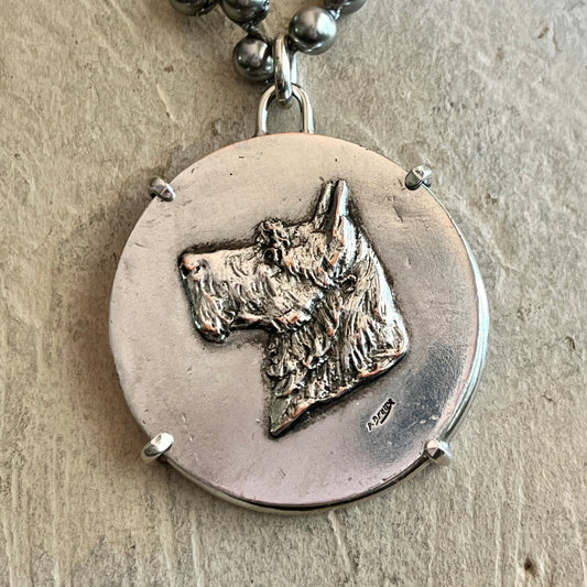 France Societe Des Terriers Medal on Pearl Necklace