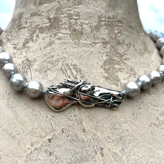 Sterling Horse Head on Freshwater Pearl Necklace
