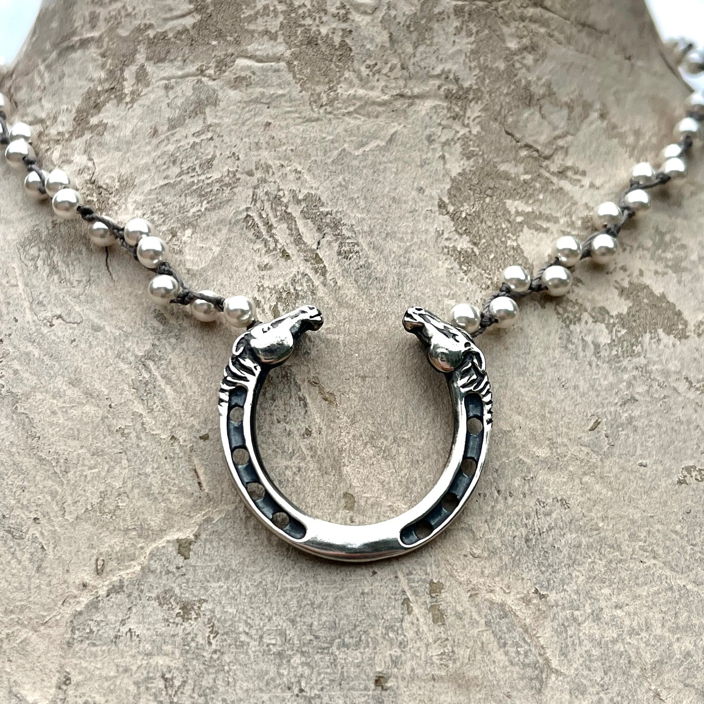 Lucky Pair Horse Head and Horseshoe Necklace