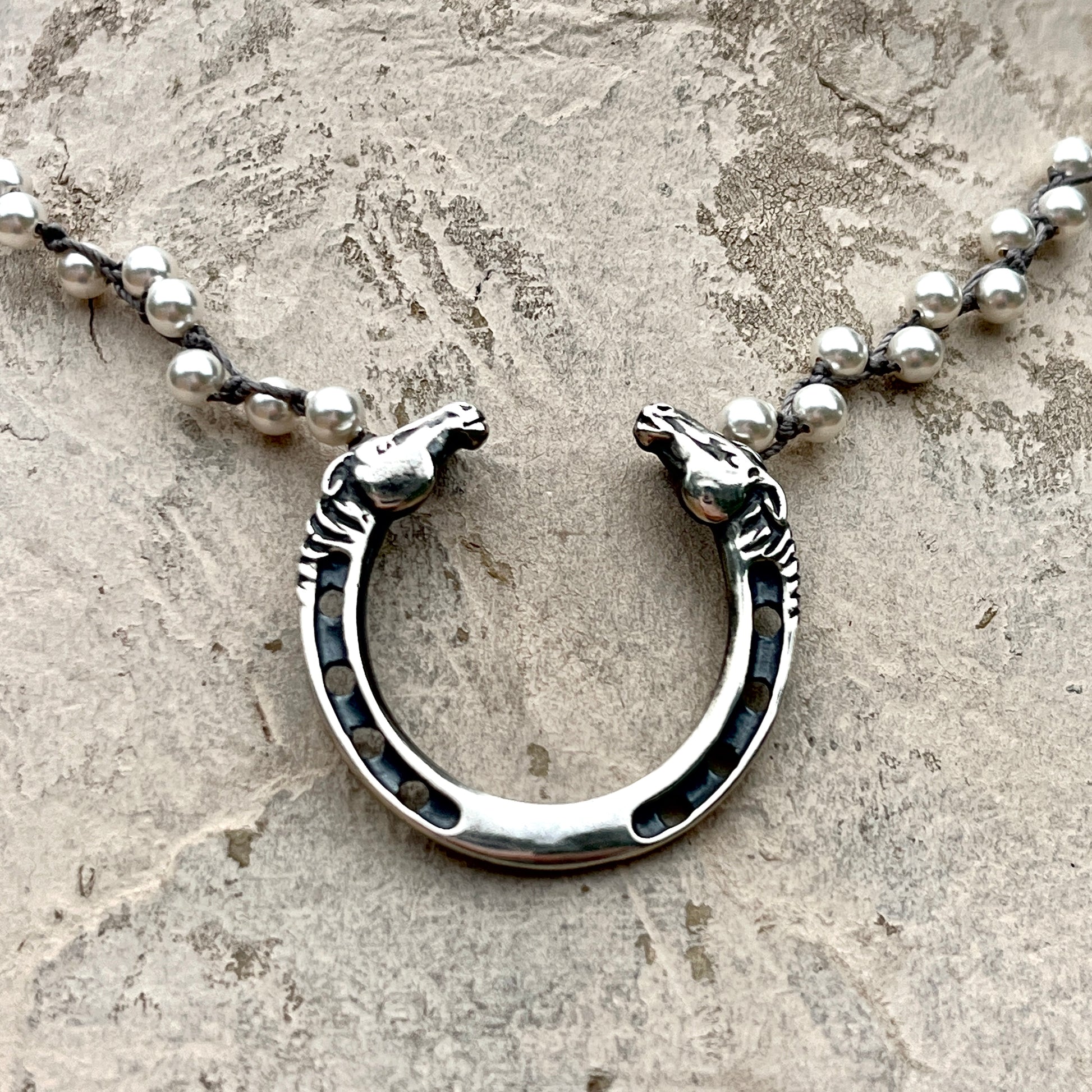 Lucky Pair Horse Head and Horseshoe Necklace