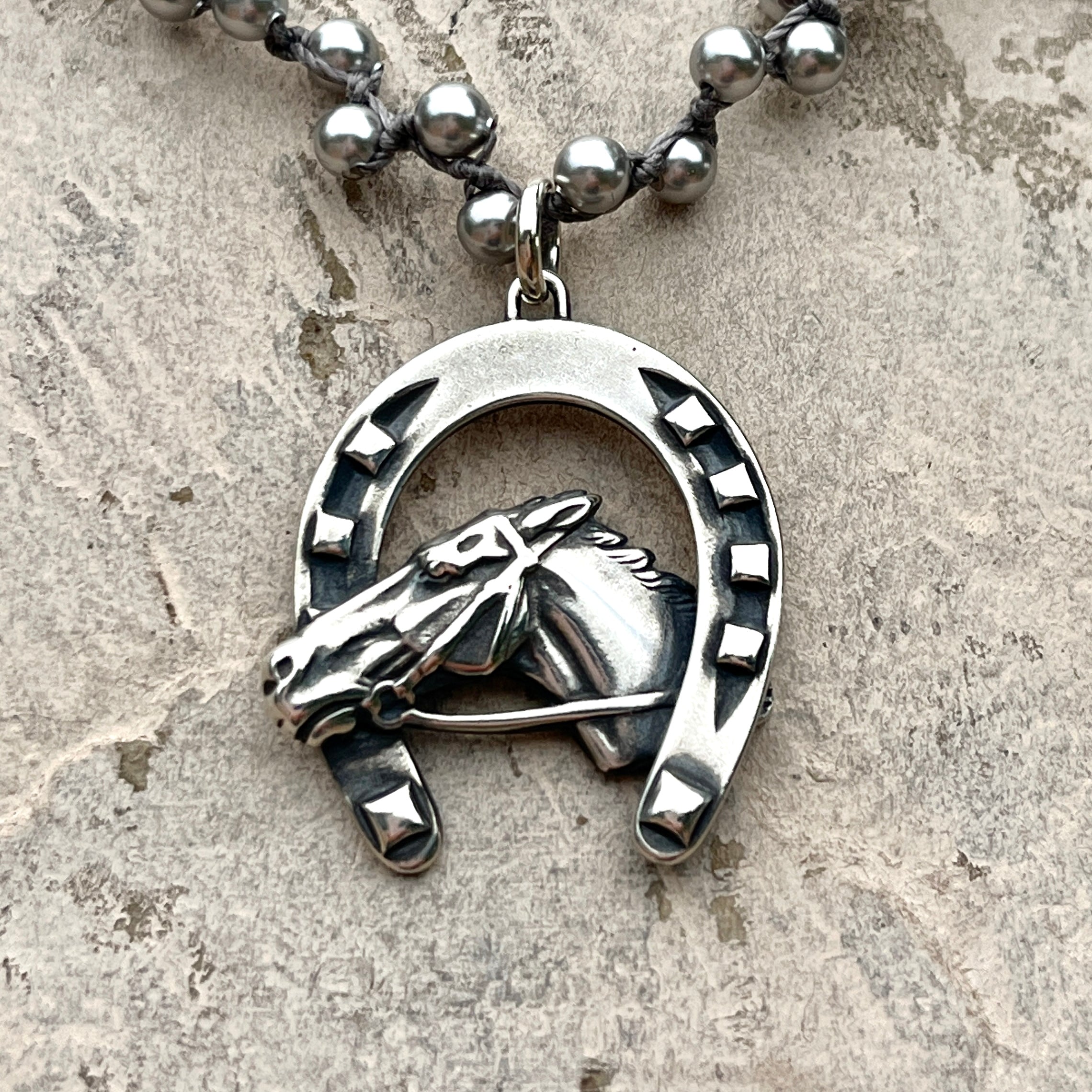 Double Horseshoe With a Horse's Head popular Facing Left Sterling Silver Charm or Pendant.