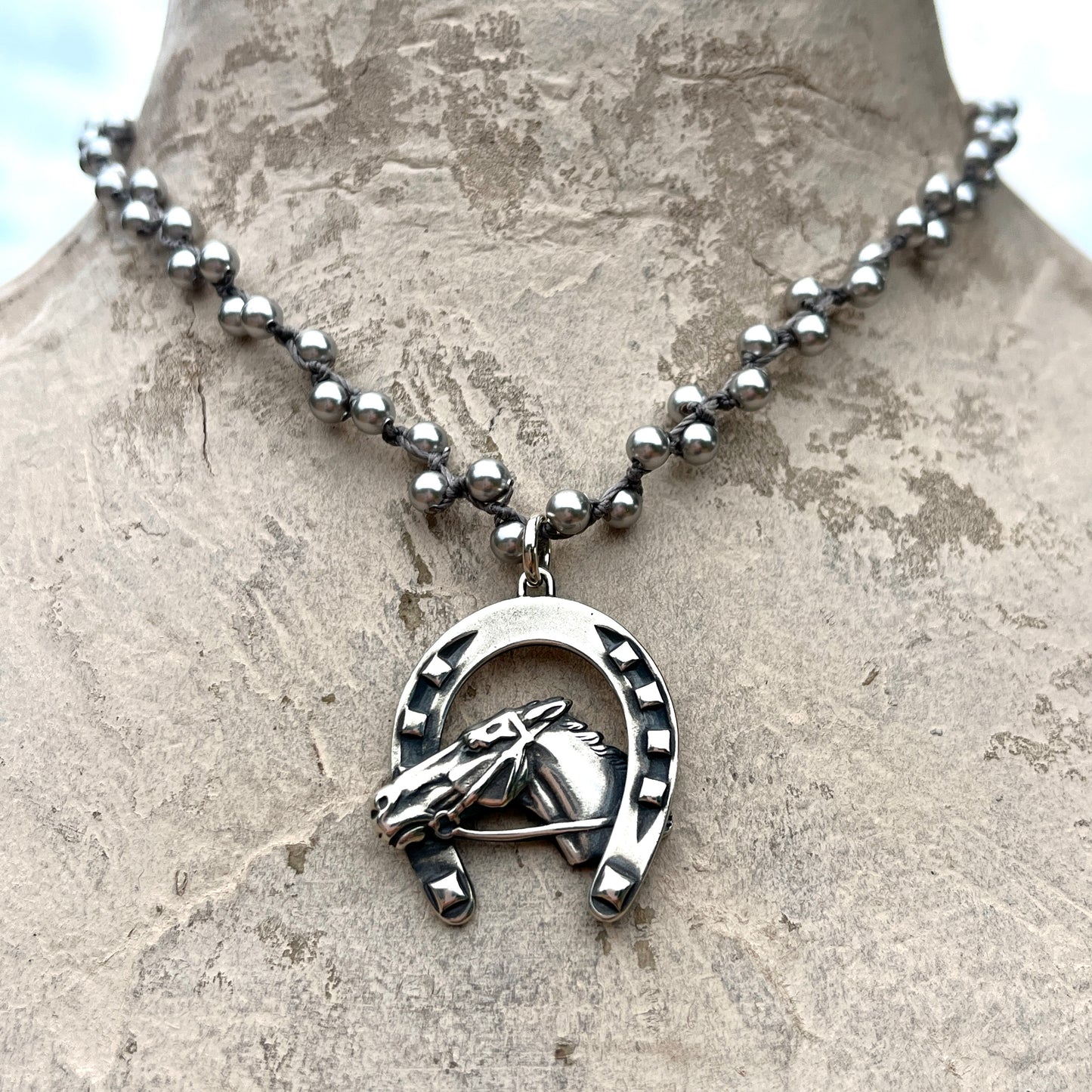 Sterling Horse Head and Horseshoe Necklace